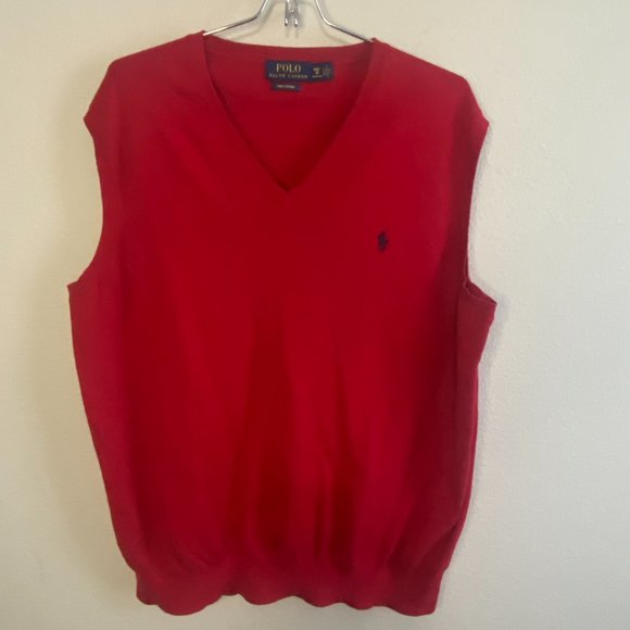 1XB/ 1G Ralph Lauren Classic Vintage Red V Neck Sweater Vest w149 - Picture 6 of 9